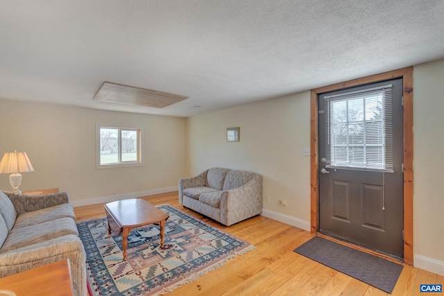3340 James River Rd, Howardsville, VA 24562 - living area with baseboards, light wood-style floors, and a textured ceiling