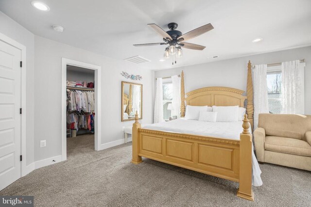 105 Chesterfield Ct, Locust Grove, VA 22508 - bedroom featuring light carpet, recessed lighting, a spacious closet, baseboards, and ceiling fan