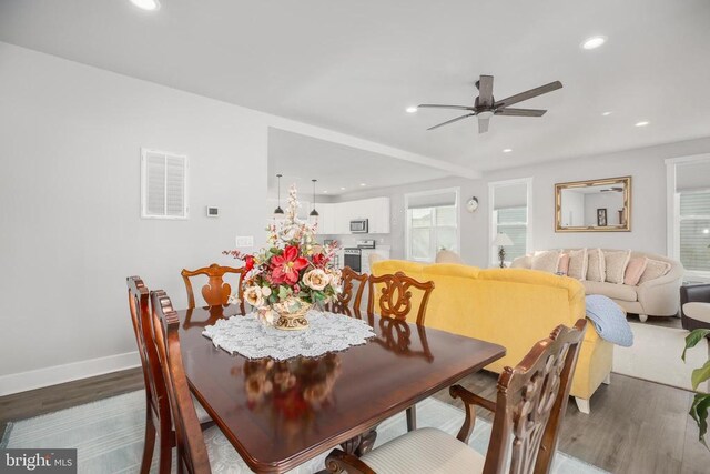 105 Chesterfield Ct, Locust Grove, VA 22508 - dining room with wood finished floors, recessed lighting, a ceiling fan, and baseboards
