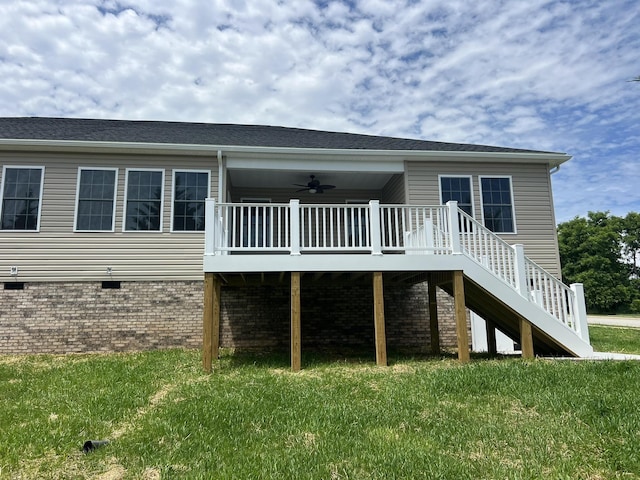 81 Meriwether Cir, Stuarts Draft, VA 24477 - back of house featuring a lawn, a deck, stairway, and a ceiling fan
