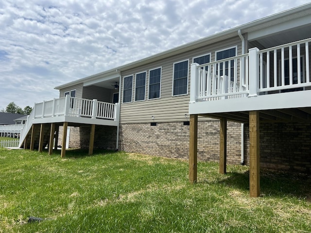 81 Meriwether Cir, Stuarts Draft, VA 24477 - view of property exterior featuring a deck, a yard, crawl space, and stairway