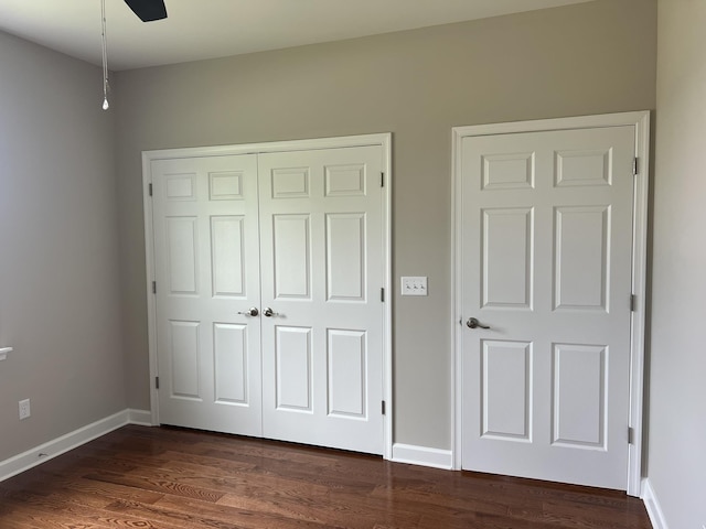 81 Meriwether Cir, Stuarts Draft, VA 24477 - unfurnished bedroom with dark wood-style flooring, a closet, baseboards, and ceiling fan