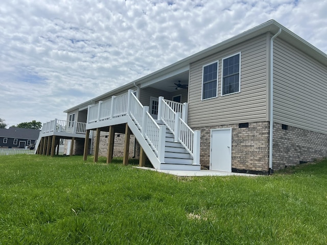 81 Meriwether Cir, Stuarts Draft, VA 24477 - rear view of property with stairway, a ceiling fan, a lawn, and a wooden deck