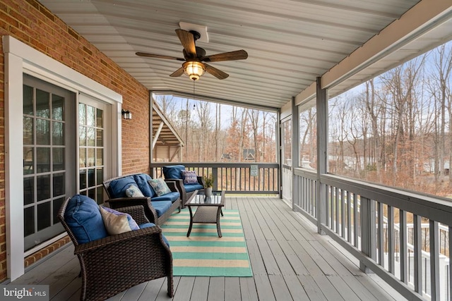 11104 Piney Forest Rd, Bumpass, VA 23024 - wooden deck featuring an outdoor living space and ceiling fan