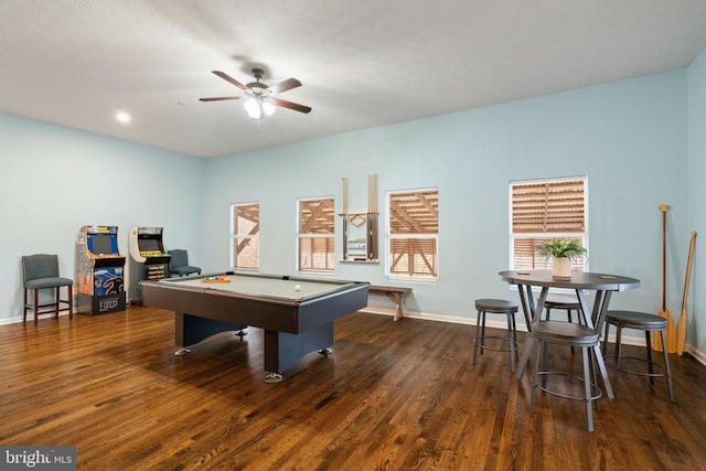 11104 Piney Forest Rd, Bumpass, VA 23024 - rec room featuring ceiling fan, billiards, dark wood finished floors, and baseboards
