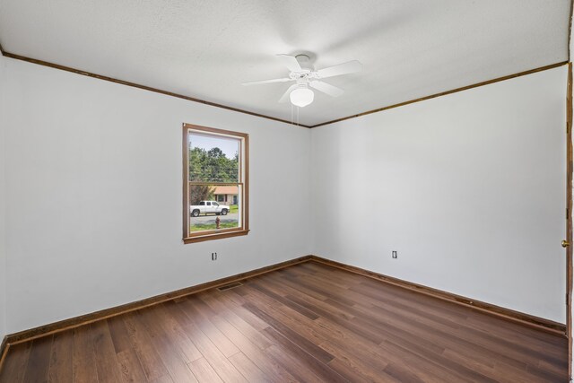 57 Greenbriar Ln, Stuarts Draft, VA 24477 - unfurnished room featuring a ceiling fan, dark wood-style floors, and ornamental molding