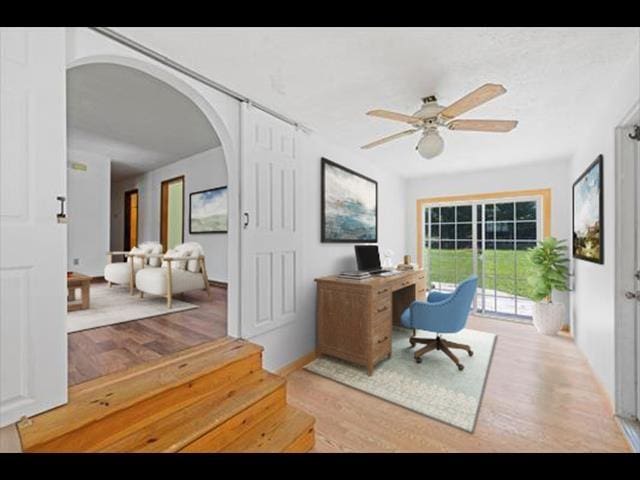57 Greenbriar Ln, Stuarts Draft, VA 24477 - office space featuring arched walkways, wood finished floors, and ceiling fan