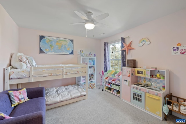 bedroom featuring carpet flooring and ceiling fan