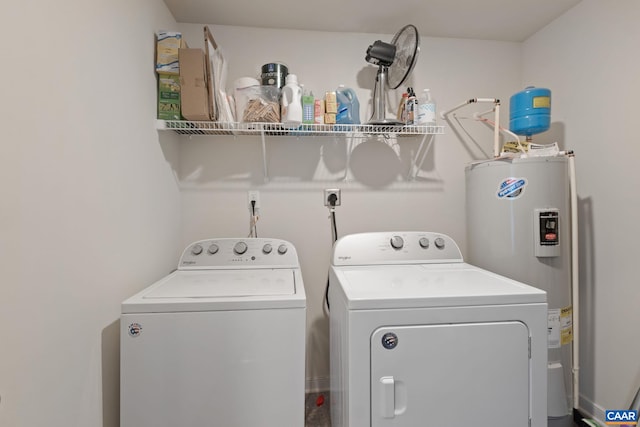 laundry area featuring separate washer and dryer and water heater