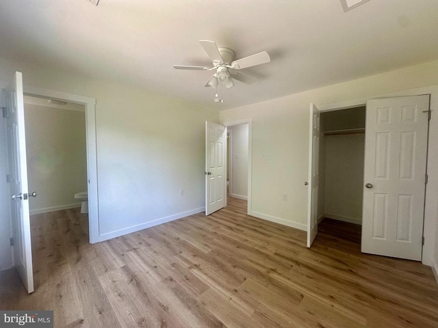 6273 Tatum Rd, Culpeper, VA 22701 - unfurnished bedroom with light wood finished floors, baseboards, a closet, and a ceiling fan