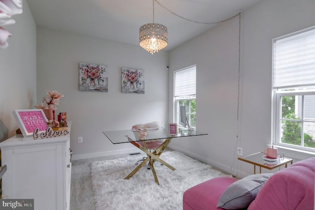 11316 Oakville Ln, Spotsylvania, VA 22551 - carpeted office space featuring plenty of natural light, a chandelier, and baseboards