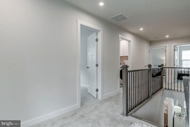 11316 Oakville Ln, Spotsylvania, VA 22551 - hall featuring an upstairs landing, carpet flooring, baseboards, and recessed lighting