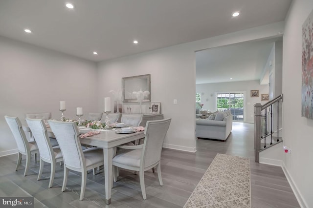11316 Oakville Ln, Spotsylvania, VA 22551 - dining room with baseboards, recessed lighting, stairway, and wood finished floors
