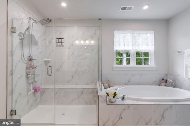 11316 Oakville Ln, Spotsylvania, VA 22551 - full bath with a bath, a stall shower, and recessed lighting