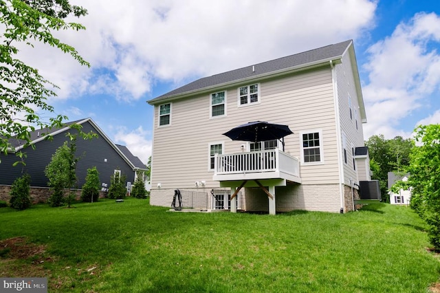 11316 Oakville Ln, Spotsylvania, VA 22551 - back of property featuring central AC unit, a lawn, and a wooden deck