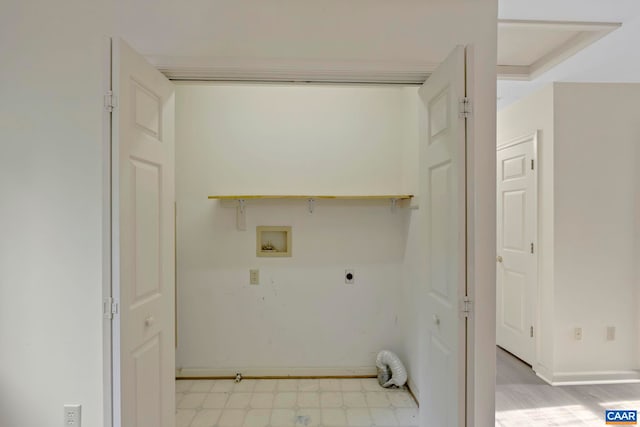 laundry area featuring light floors, baseboards, washer hookup, laundry area, and electric dryer hookup