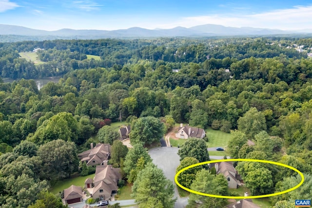 bird's eye view with a view of trees and a mountain view