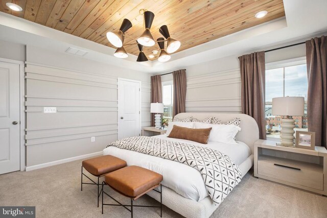 7713 Harlow Cir, Spotsylvania, VA 22551 - carpeted bedroom featuring wooden ceiling, a tray ceiling, recessed lighting, a chandelier, and ceiling fan