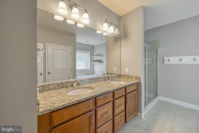 299 Sunset Loop, Mineral, VA 23117 - full bathroom with a stall shower, a bath, tile patterned flooring, and double vanity