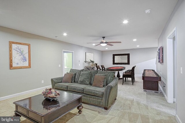 299 Sunset Loop, Mineral, VA 23117 - living room featuring recessed lighting, baseboards, ceiling fan, and light carpet