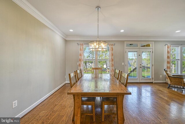 299 Sunset Loop, Mineral, VA 23117 - dining area with a chandelier, french doors, baseboards, wood finished floors, and ornamental molding
