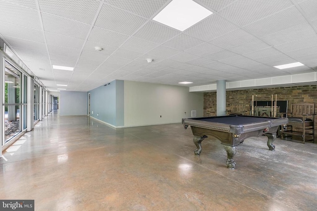 rec room featuring pool table, baseboards, and concrete floors