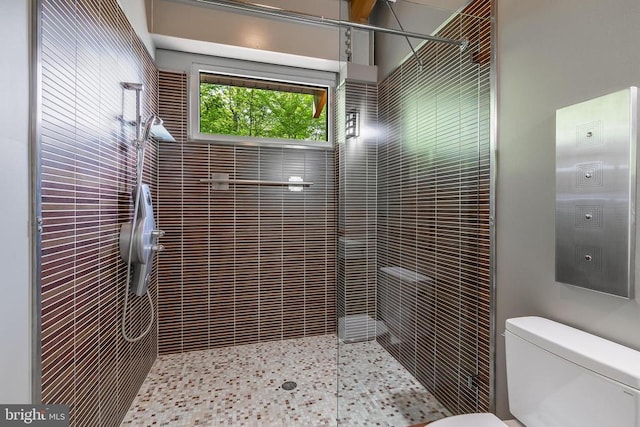 full bath with toilet and tiled shower