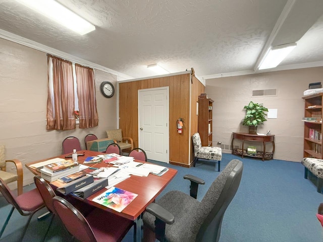 1203 Windsor Ln, Staunton, VA 24401 - dining room with carpet floors, ornamental molding, and a textured ceiling