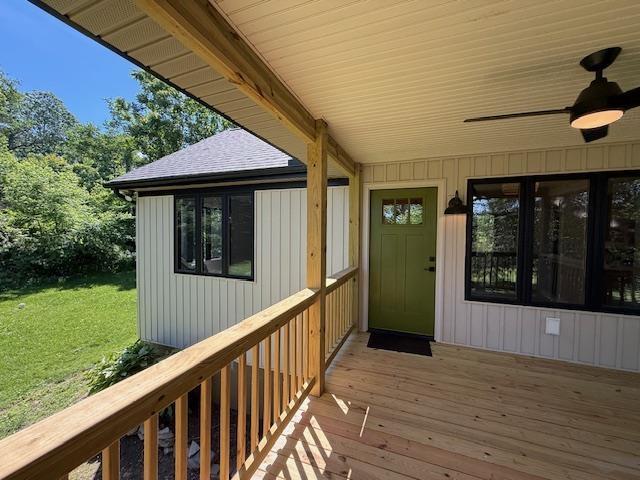 1201 Lakeshore Dr S, Louisa, VA 23093 - deck featuring ceiling fan and a lawn