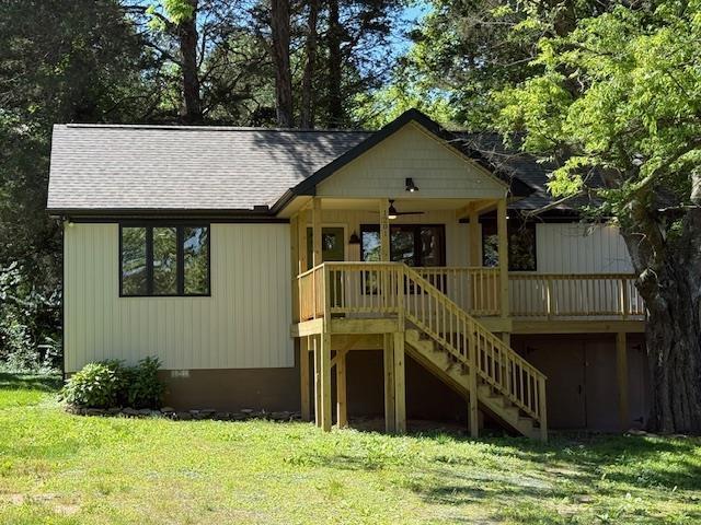 1201 Lakeshore Dr S, Louisa, VA 23093 - view of front of house with stairs, a front yard, a ceiling fan, and crawl space