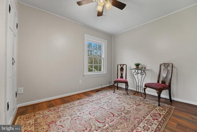 412 Nelmonte Ln, Arrington, VA 22922 - sitting room with ceiling fan, wood finished floors, baseboards, and crown molding
