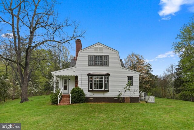 412 Nelmonte Ln, Arrington, VA 22922 - rear view of house with a yard, crawl space, a gambrel roof, and a chimney