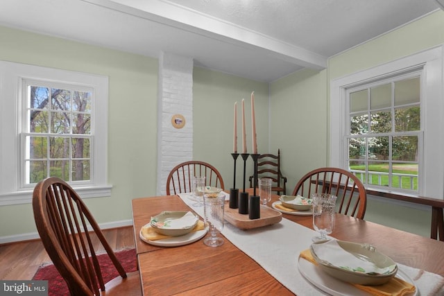 412 Nelmonte Ln, Arrington, VA 22922 - dining space featuring beam ceiling, wood finished floors, and baseboards