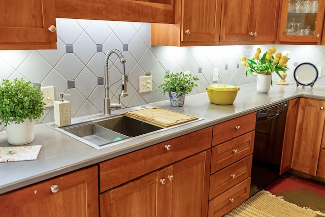 7598 Lee Hwy N, Raphine, VA 24472 - kitchen featuring a sink, black dishwasher, light countertops, and tasteful backsplash