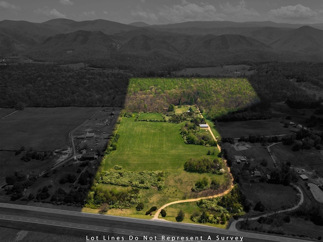 7598 Lee Hwy N, Raphine, VA 24472 - overview of rural landscape with property parcel outlined and mountains