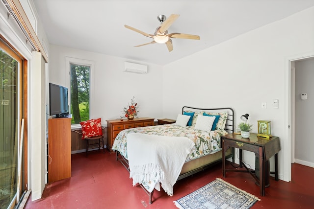 7598 Lee Hwy N, Raphine, VA 24472 - bedroom with a wall unit AC, ceiling fan, and baseboards