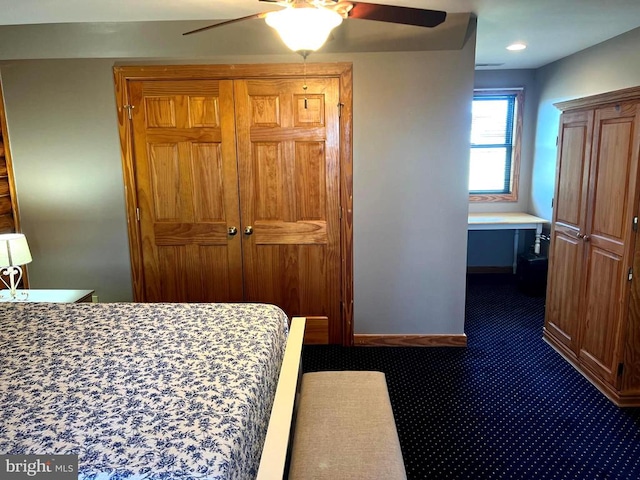 26536 Pennfields Dr, Orange, VA 22960 - bedroom featuring dark carpet, a ceiling fan, and a closet