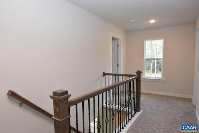 927 Jefferson Dr Unit Lm 279/1, Palmyra, VA 22963 - hallway with carpet, visible vents, an upstairs landing, and baseboards