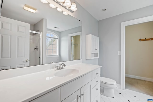 1460 Brentwood Way, Earlysville, VA 22936 - full bathroom with vanity, toilet, a shower with shower door, tile patterned floors, and baseboards