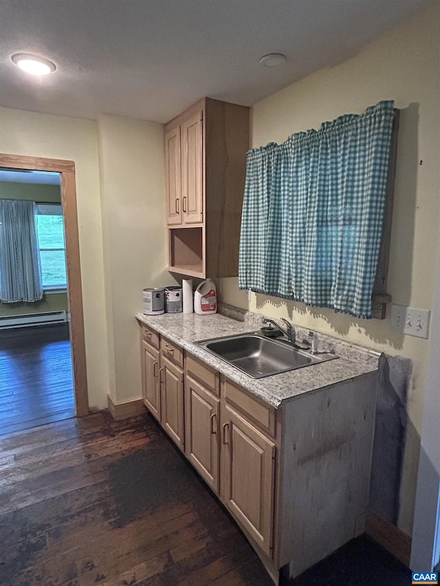 1863 River Rd, Faber, VA 22938 - kitchen with dark wood-style flooring, light countertops, and a baseboard heating unit
