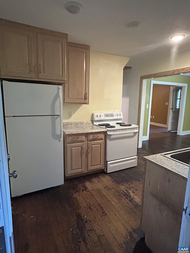 1863 River Rd, Faber, VA 22938 - kitchen featuring white appliances, dark wood-style flooring, and light countertops
