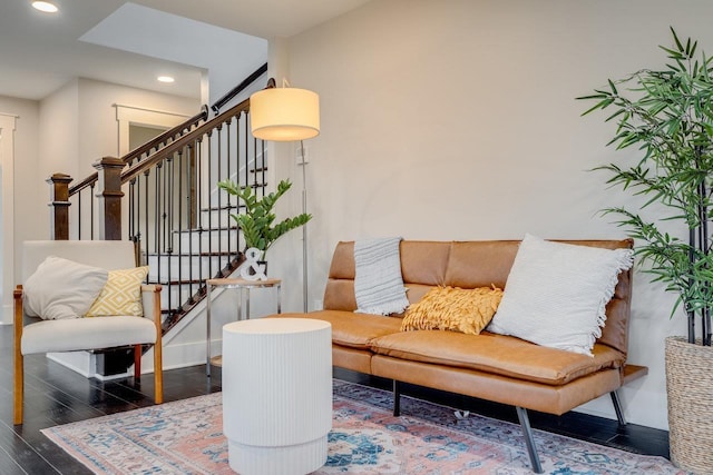 3332 Hill Gap Rd, Bridgewater, VA 22812 - sitting room with stairs, wood finished floors, baseboards, and recessed lighting
