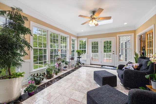 515 Legrande Ave, Waynesboro, VA 22980 - sunroom / solarium featuring french doors, ornamental molding, a skylight, and recessed lighting
