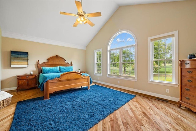 515 Legrande Ave, Waynesboro, VA 22980 - bedroom featuring high vaulted ceiling, wood finished floors, and a ceiling fan