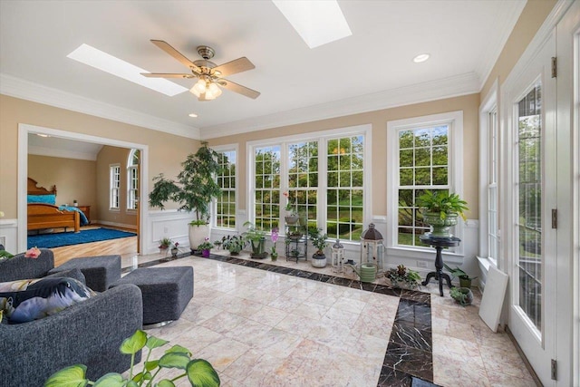 515 Legrande Ave, Waynesboro, VA 22980 - sunroom with a skylight, french doors, crown molding, marble tiled floors, and recessed lighting