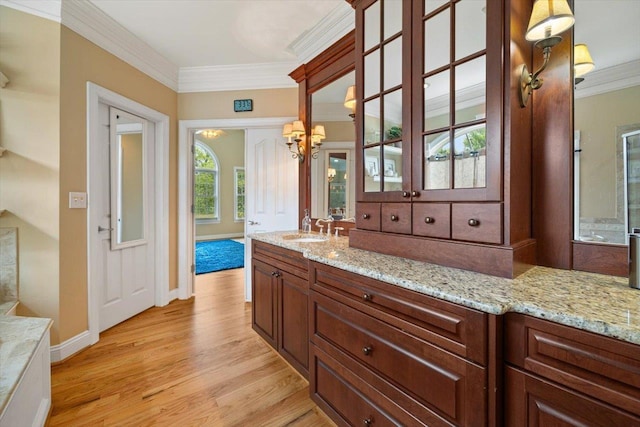 515 Legrande Ave, Waynesboro, VA 22980 - bathroom with crown molding, wood finished floors, and vanity