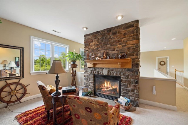 515 Legrande Ave, Waynesboro, VA 22980 - living area with carpet and a stone fireplace