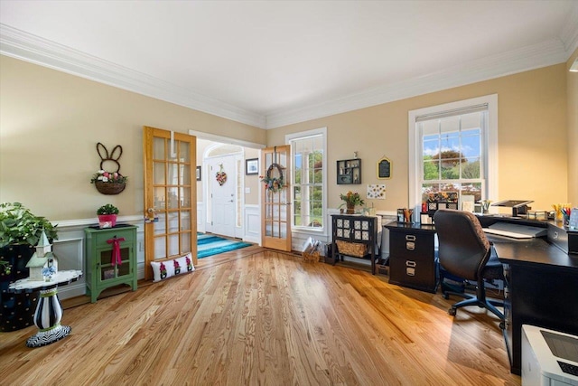 515 Legrande Ave, Waynesboro, VA 22980 - office featuring french doors, ornamental molding, light wood-type flooring, and wainscoting