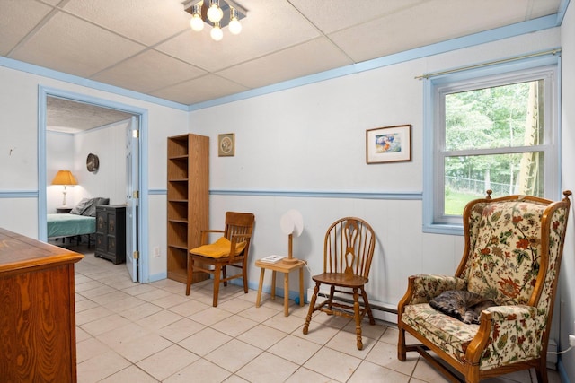1233 Pinehurst Rd, Staunton, VA 24401 - living area with a drop ceiling, a wainscoted wall, light tile patterned floors, and baseboard heating