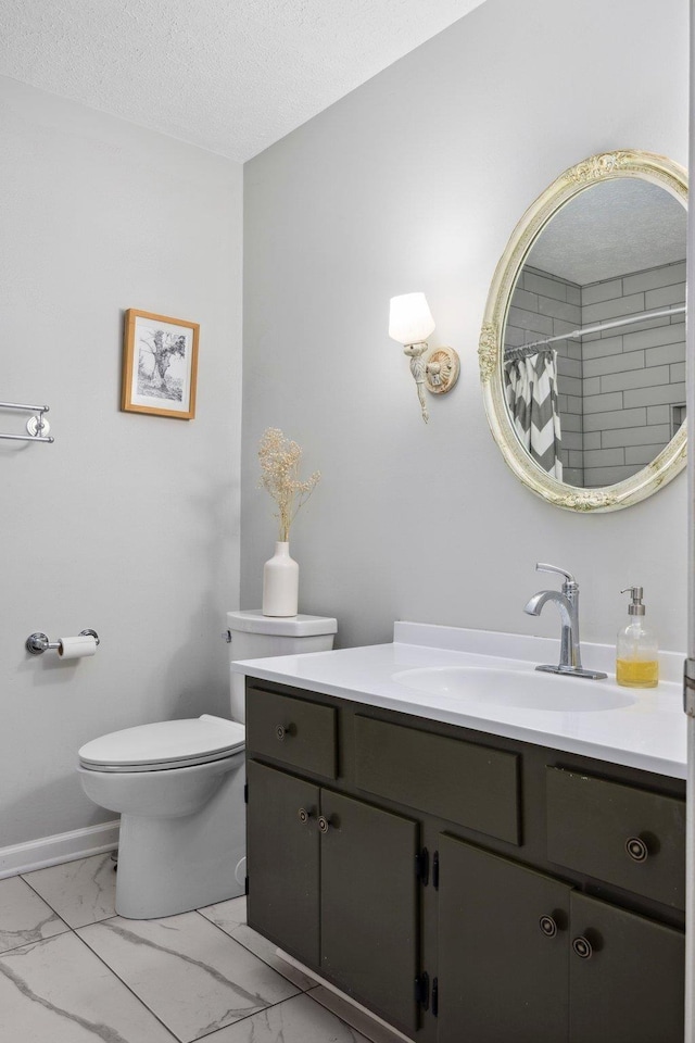 1233 Pinehurst Rd, Staunton, VA 24401 - bathroom with vanity, marble finish floors, a textured ceiling, and curtained shower